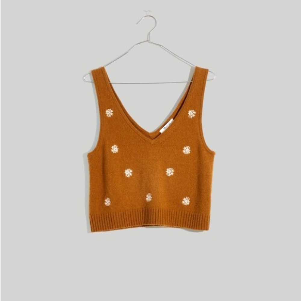 Madewell Floral-Embroidered V-Neck Sweater Tank